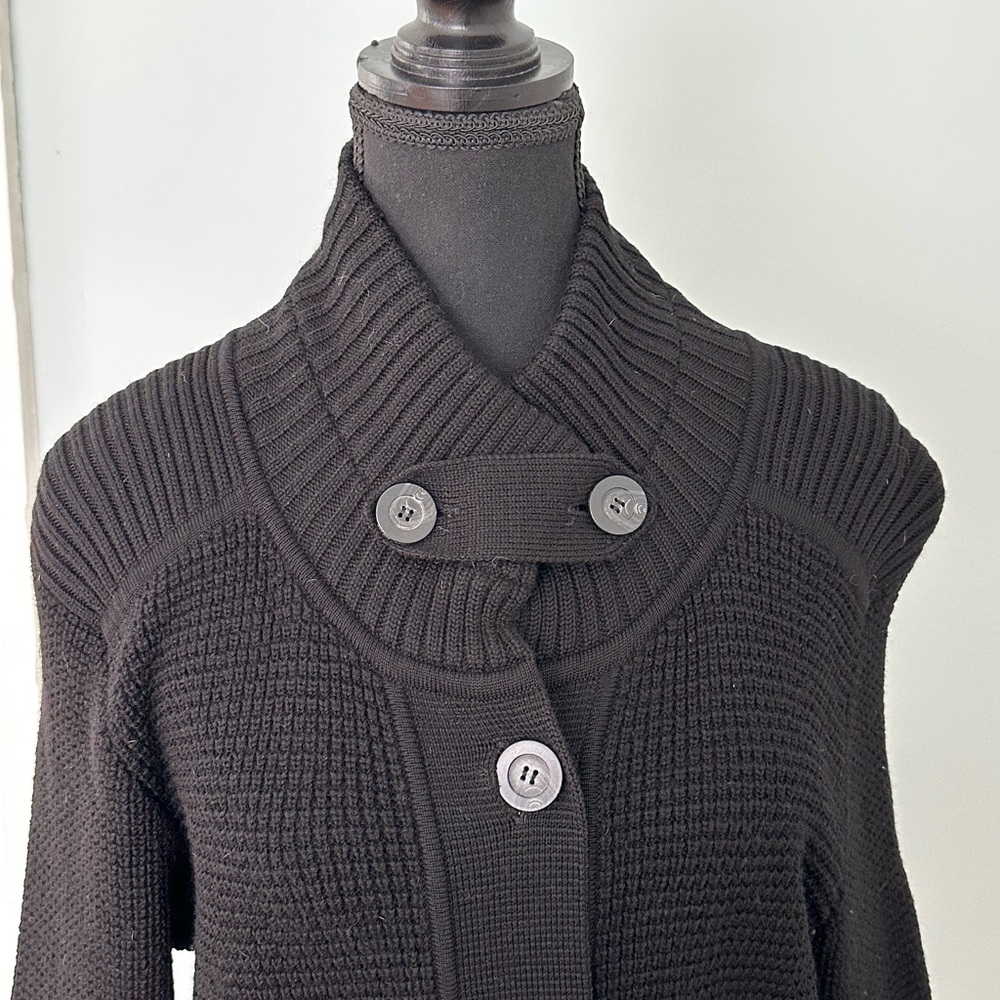 Escada Sport Black Merino Wool Belted Sweater Coat Cardigan M